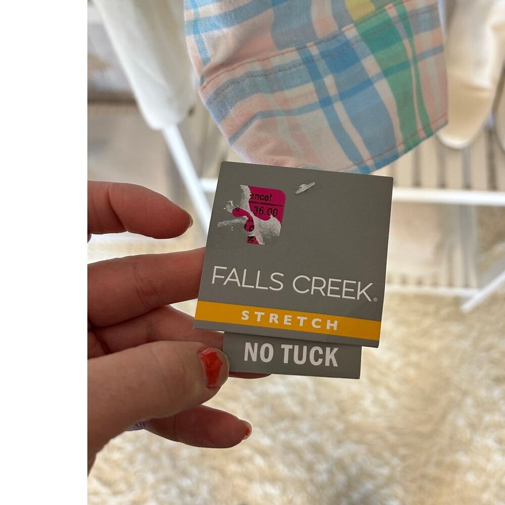 Falls Creek Stretch Men's Size L No Tuck Pastel Plaid Button Up Shirt #0282 - Picture 4 of 11